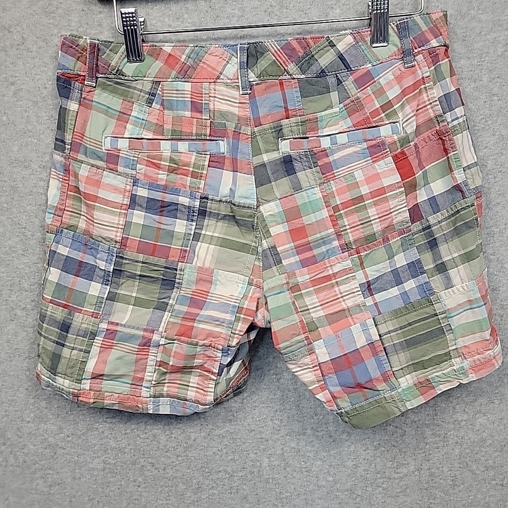 L.L. Bean Patchwork Plaid Cotton Shorts - Coral, Blue, Green - Picture 3 of 10